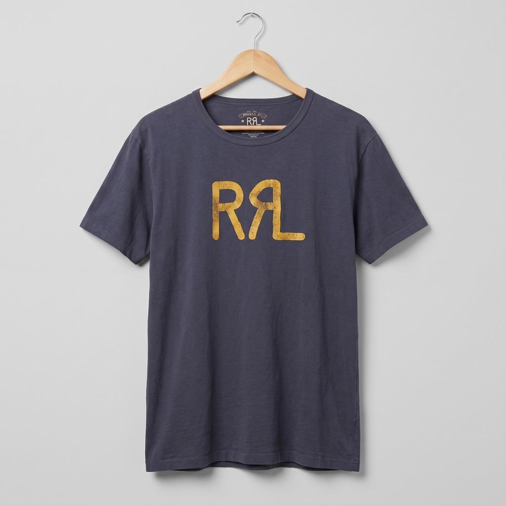 RRL Ranch Logo T-Shirt Mens Navy Blue Gold Logo Graphic Large Heritage Americana